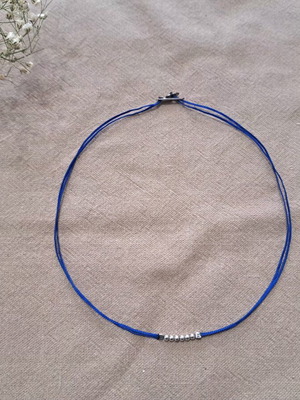 Minimal Necklace with Double Blue Cord and 925 Silver Beads like new