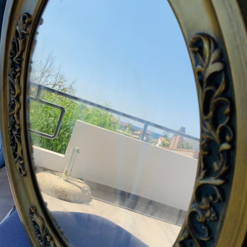 Vintage Oval Wall Mirror with Carved Wooden Frame used