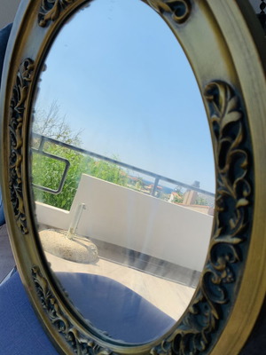 Vintage Oval Wall Mirror with Carved Wooden Frame used