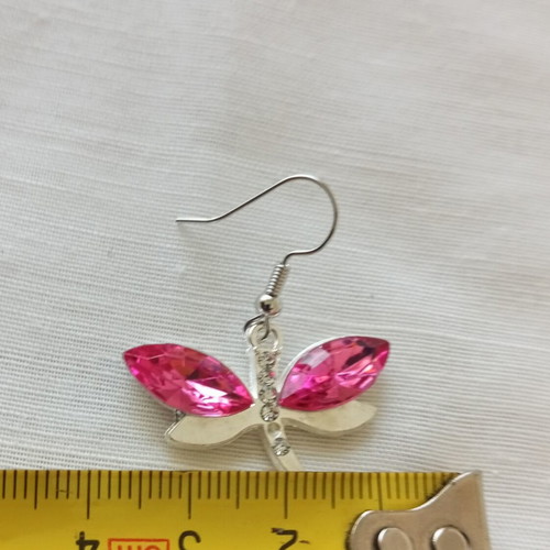 Dragonfly earrings new with fuchsia crystals and rhinestones