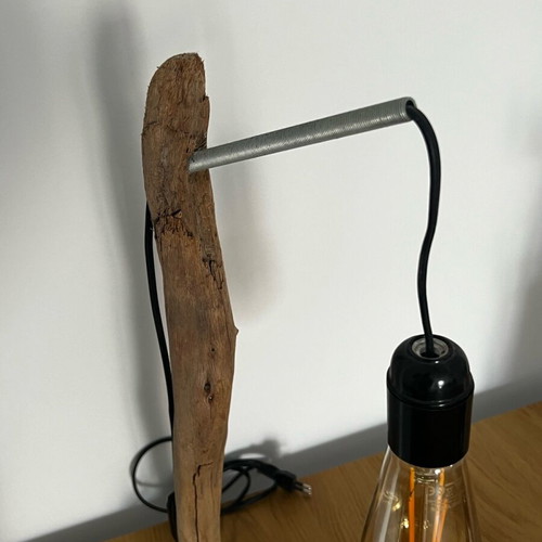 Table lamp handmade from natural wood like new without bulb
