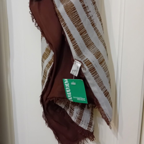 Achilleas Woven Scarf new, reversible with fringes, beige and brown