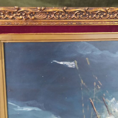 Oil painting 'Thalassografia' used, on plywood with frame