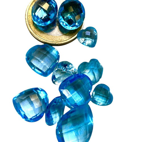 Blue Topaz Briolette stones like new, pack N16, 11 pieces