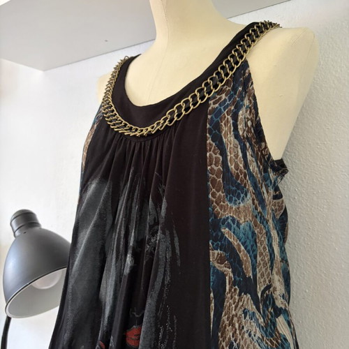 Paranoia mini dress size L like new, black with blue leopard print
