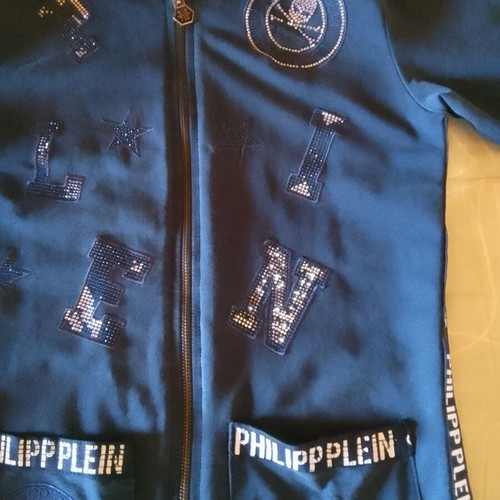 Philipp Plein long cardigan with hood like new, cotton blend, blue, size L