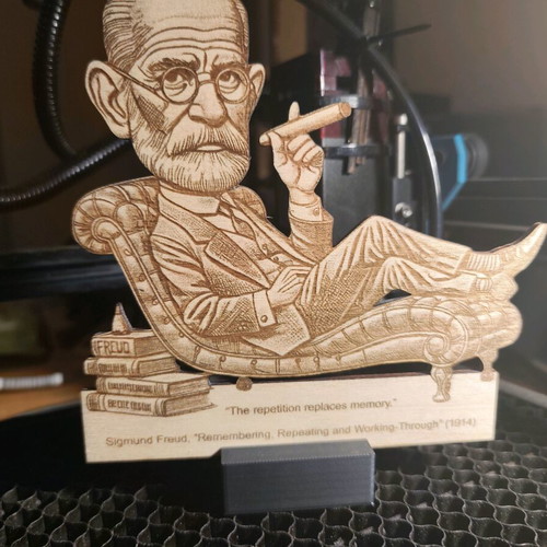 Engraved wooden Sigmund Freud stand new