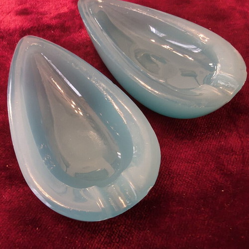 Vintage Opal Glass Ashtray Set of 2, Teardrop Shape, Blue