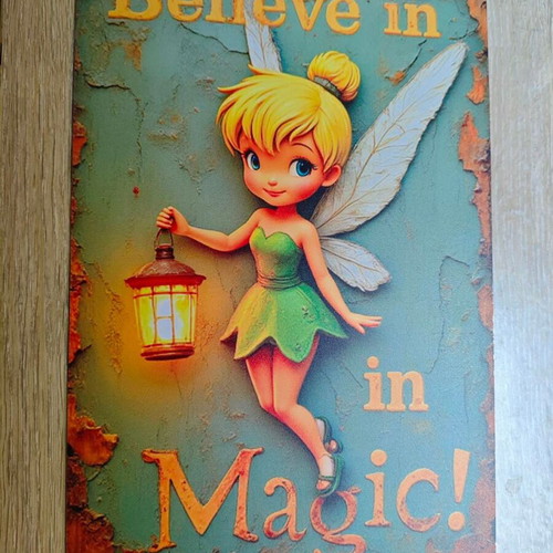 Metal sign Tinkerbell Believe in Magic like new