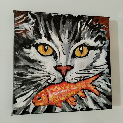 Painting on canvas framed, acrylic colors, 10×10cm, new
