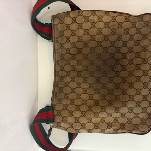 Gucci canvas messenger bag used, beige and brown crossbody