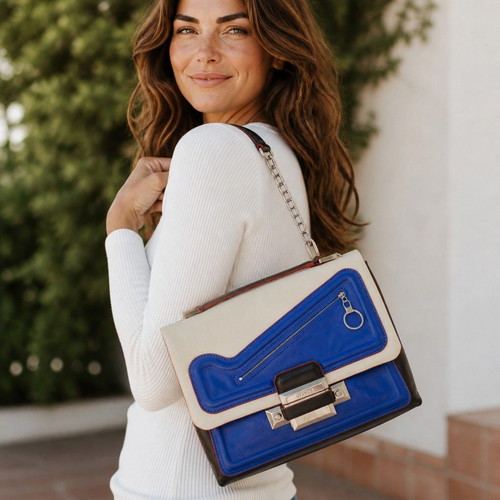 Versace tricolor leather shoulder bag with Medusa metal logo