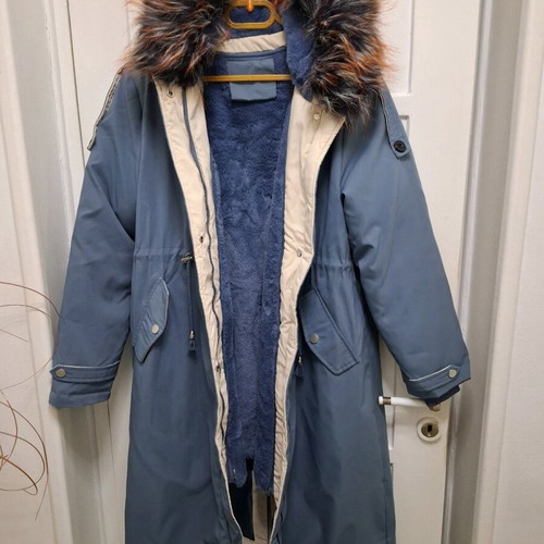 Parka jacket new with removable artificial fur lining blue
