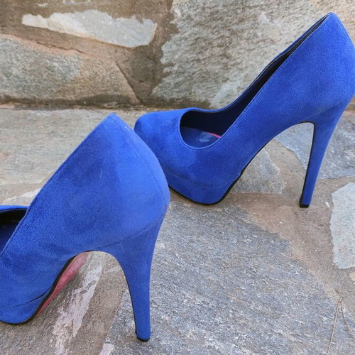 Bozikis blue suede pumps used, platform heel 13cm size 37