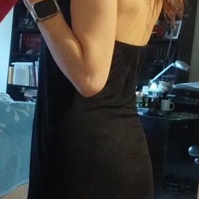 Midi black dress like new, one size small, asymmetric open back