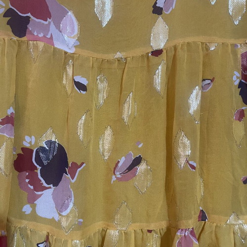 Sézane Aure silk dress used, yellow with gold floral details
