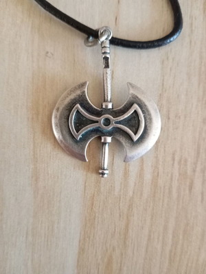 Silver pendant double axe 925 on leather cord, like new