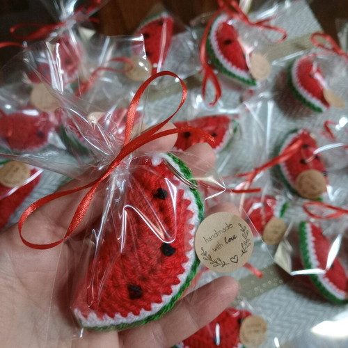 Knitted watermelon keychains handmade, made to order