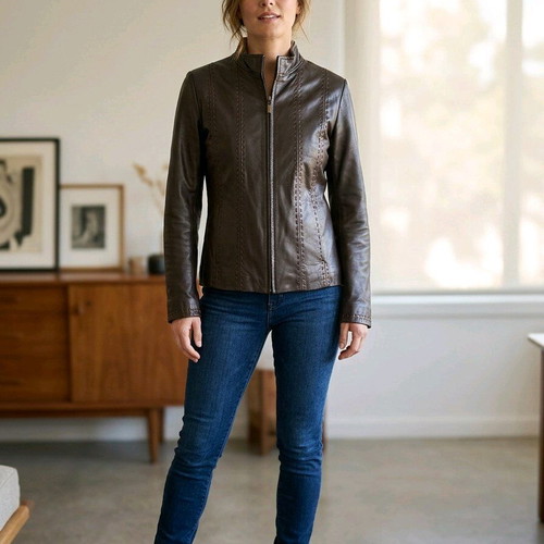 Women's leather jacket brown like new, size M