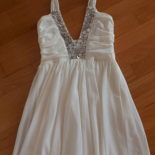 Halter Dress white super mini with sequins and beads used, XS-S