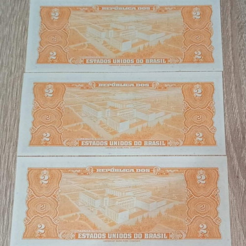 Brazil 2 Cruzeiros 1954 like new, pack of 3 consecutive