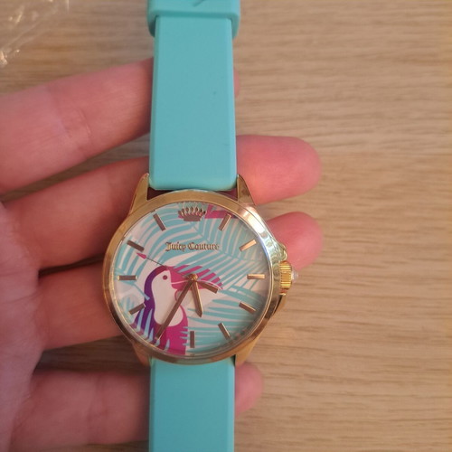 Juicy Couture watch new, gold stainless steel with turquoise silicone strap