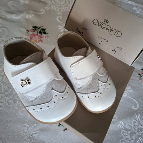 Baby leather shoes No19 Everkid new, white-gray