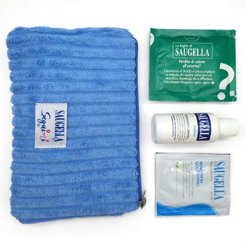 Saugella Seguimi Summer Gift Set καινούργιο με τσαντάκι, υγρό καθαρισμού, μαντηλάκια και sachet pH 4.5