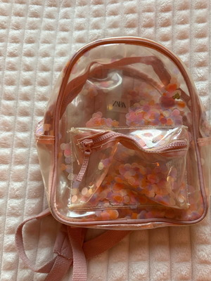 Zara Kids pink transparent backpack with sequins like new