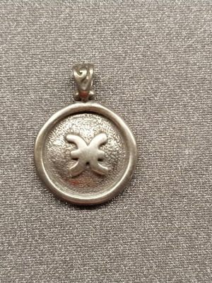 Silver Pisces Zodiac Pendant Oxidized Silver