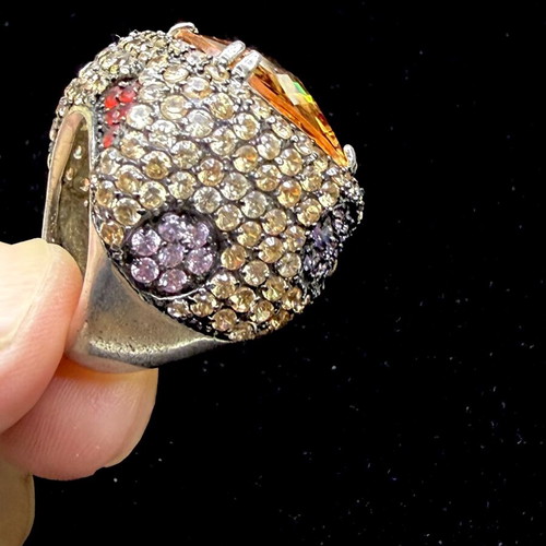 Ασημένιο δαχτυλίδι με φυσικό Σιτρίν 14ct Briolette και κρύσταλλα Swarovski