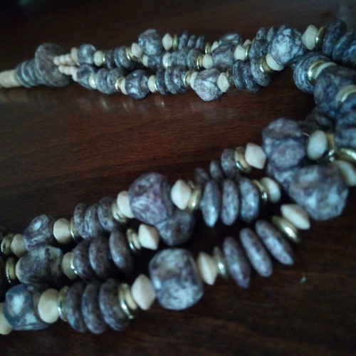 Ethnic necklace used carved bone and wood