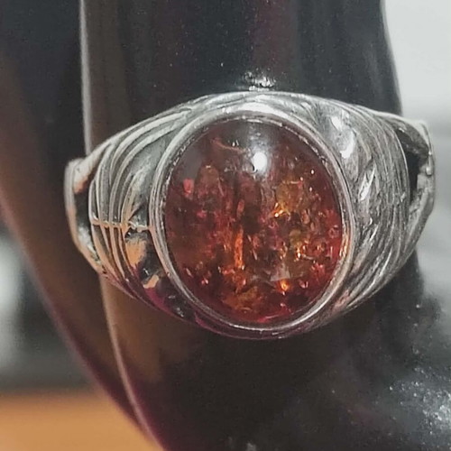 Chevalie silver unisex ring with amber, like new