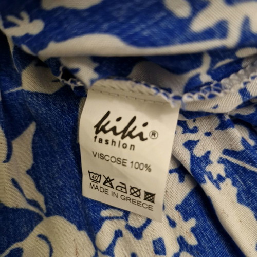 Kiki long dress with trouser sleeve new, white and blue, size M