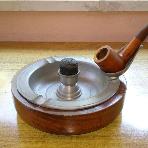 Handmade ashtray for pipe from tin and wood new