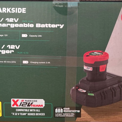 Parkside 12V 2Ah Battery with 2.4A Charger, new