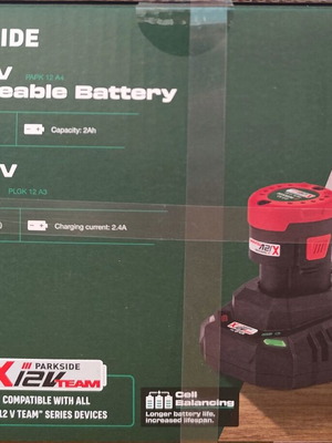 Parkside 12V 2Ah Battery with 2.4A Charger, new