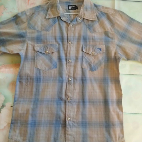 Criminal Depi shirt L, beige and blue cotton