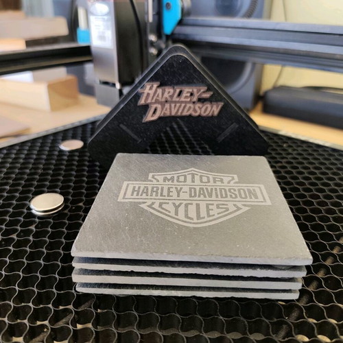 Harley-Davidson coaster set 4 pieces slate with wooden base