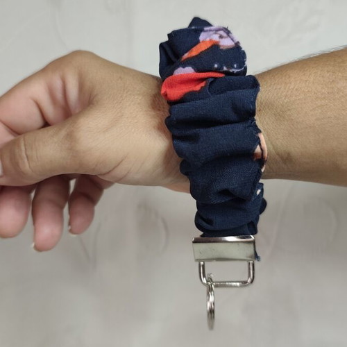 Handmade scrunchie-style keychain with ring