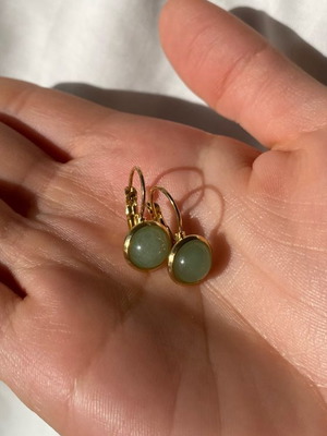 Handmade minimal retro earrings with green aventurine stone, gold color