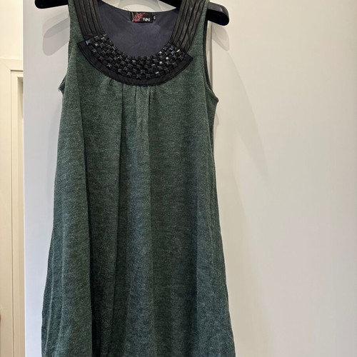 Dress with jewel detail on neckline like new, green and black, small-medium