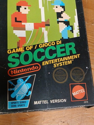 Nintendo NES Soccer outer box used, damaged top