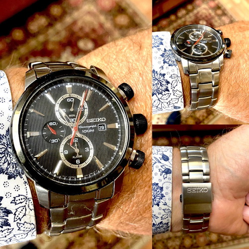 Seiko chronograph used quartz 44mm with alarm men's watch