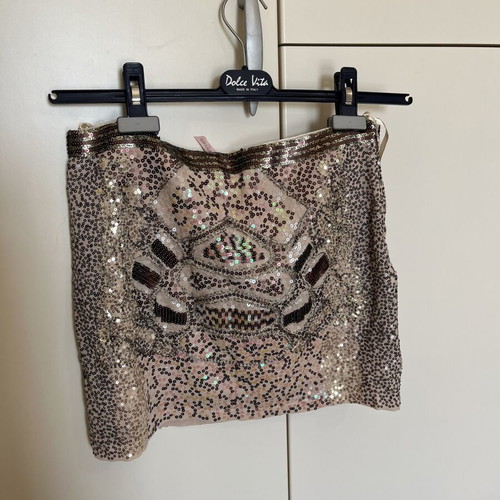 Mini skirt with sequins new, beige, size S