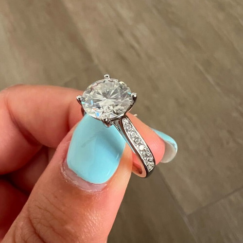2CT Round Cut Solitaire Moissanite Ring, 925 Sterling Silver, GRA Certified