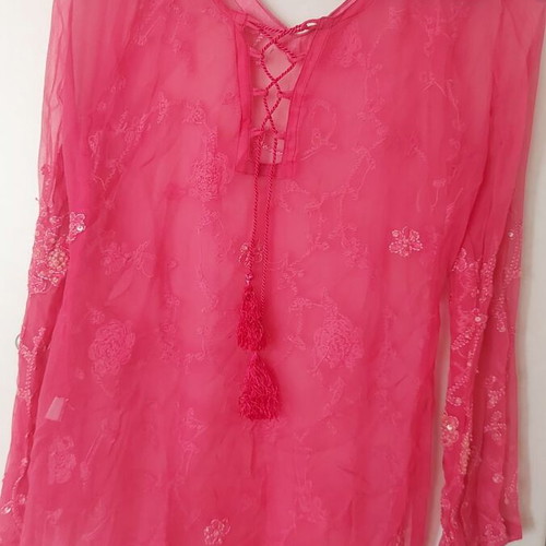 Te Quiero women's blouse used, pink, size S, transparent kaftan
