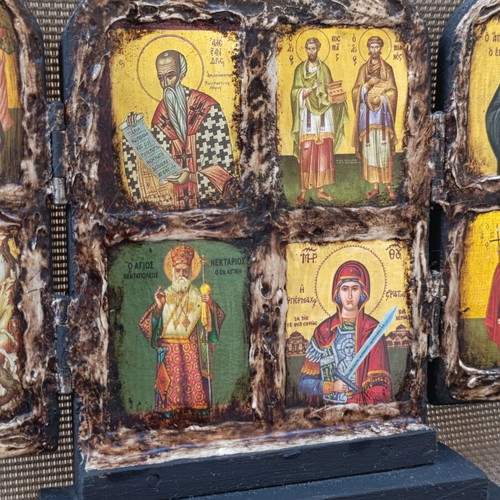 Byzantine triptych icon 20x16, hand-finished