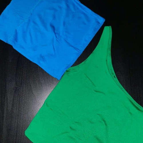 One-shoulder top blue electric and green like new