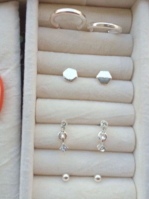 Earrings new, silver, pack of 4 pairs